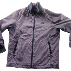 Jean Pierre Jacket Mens Medium Purple Houndstooth Full Zip Lightweight Casual